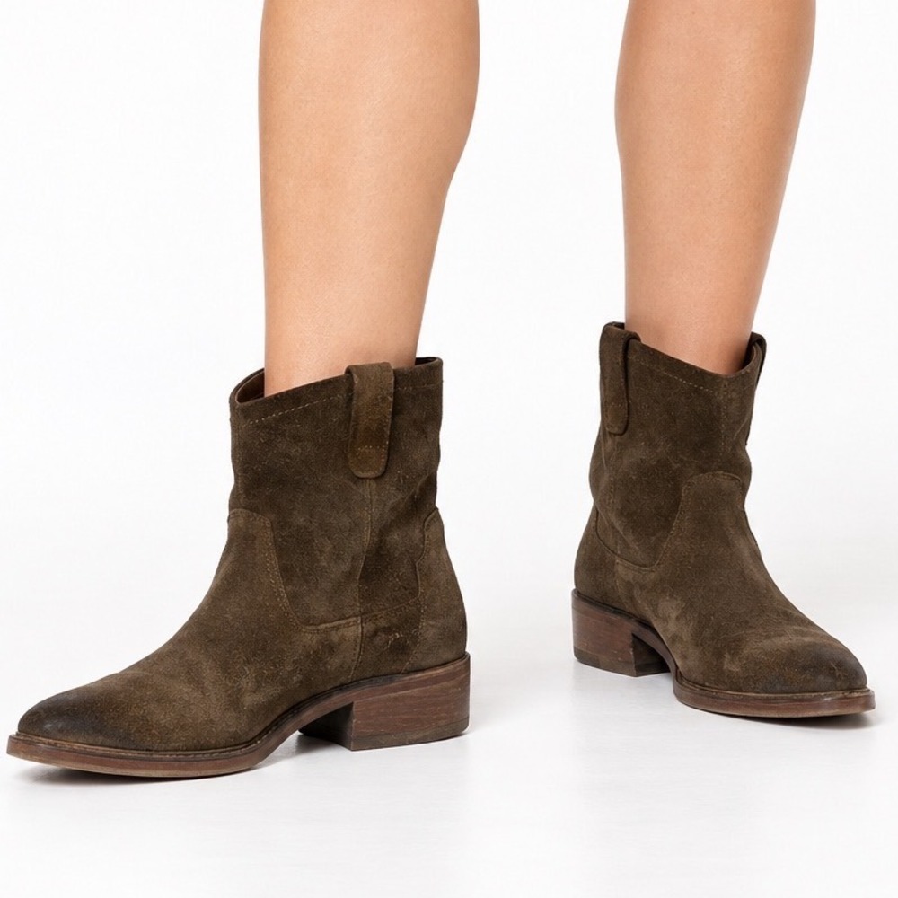 Zigi Vintage Cannoli Brown Suede Leather Western Ankle Boots Women's Size 8.5M